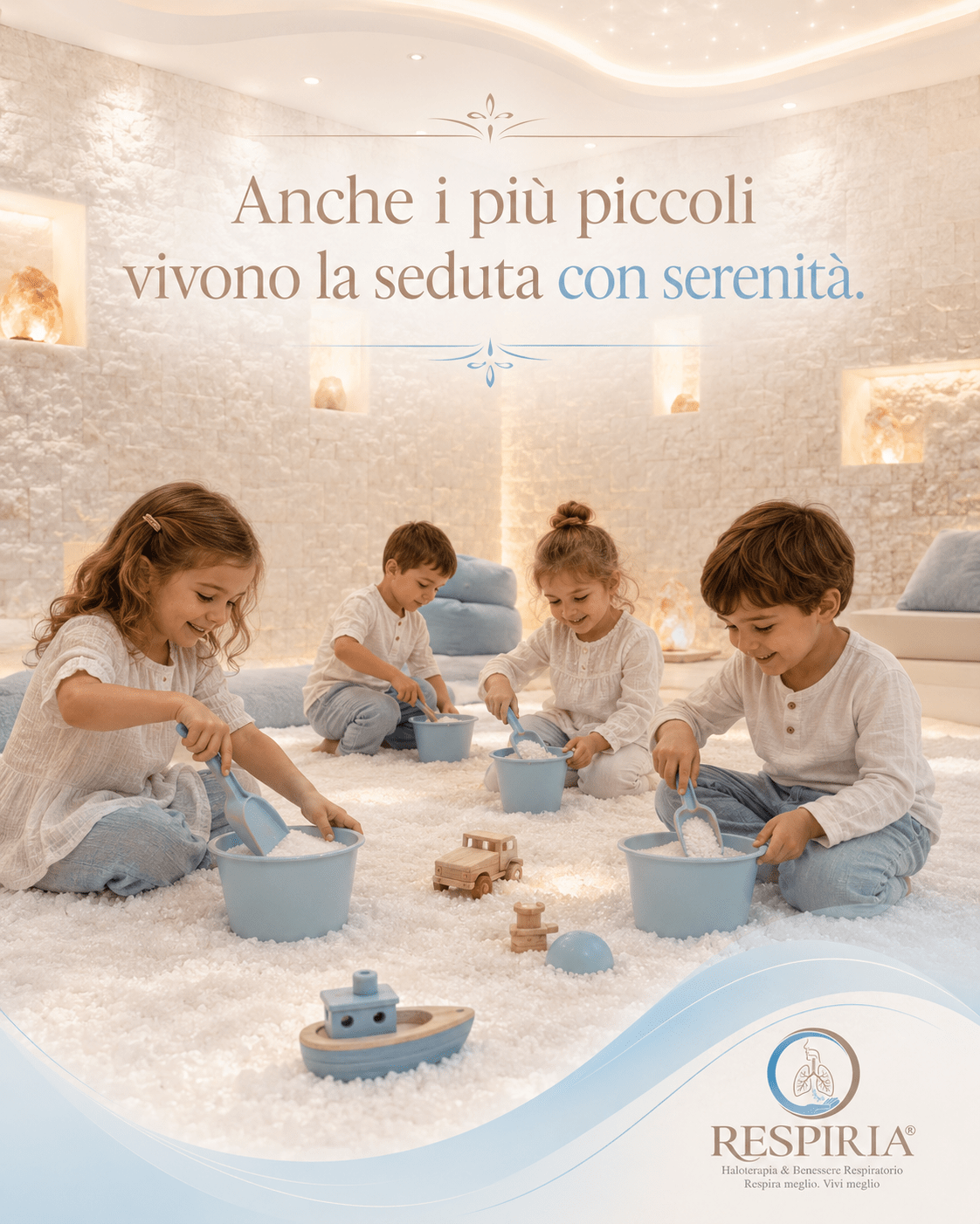 Mamma e bambino in sala del sale Respiria per benessere respiratorio