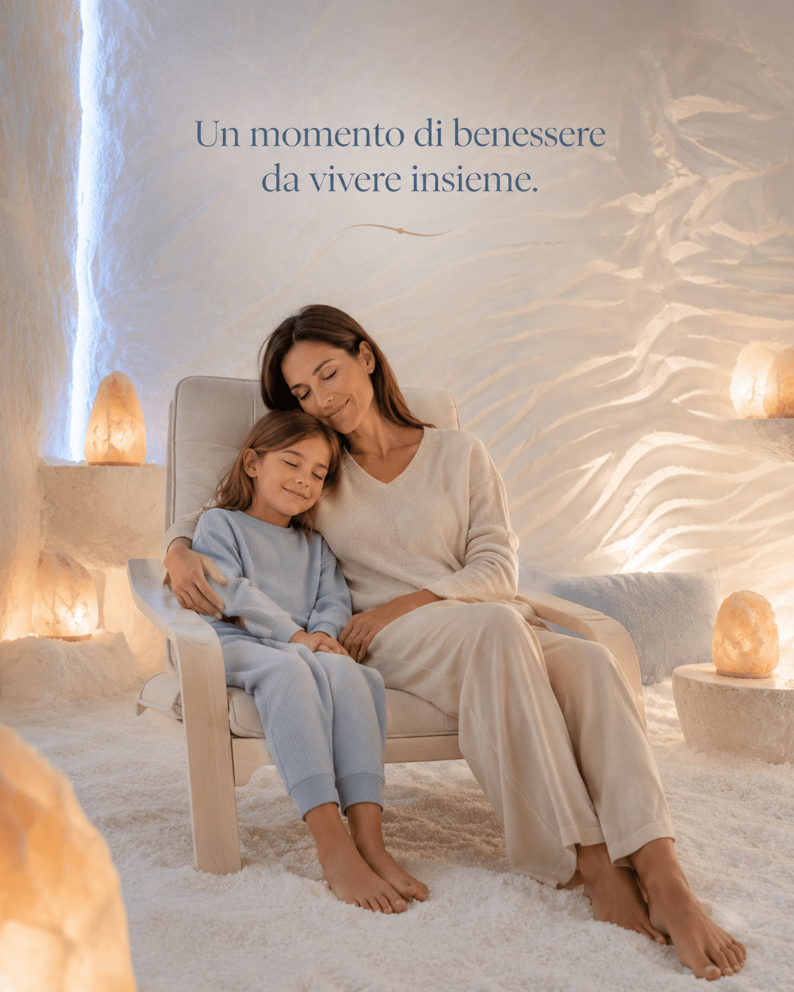 Mamma e bambino in sala del sale Respiria per benessere respiratorio
