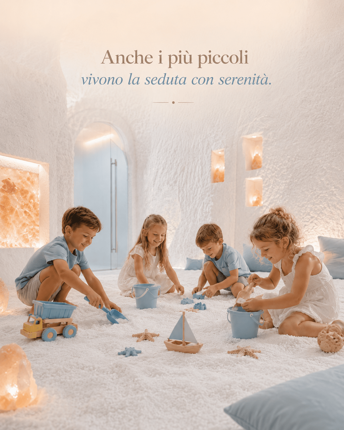Bambini nella sala del sale durante una seduta di haloterapia