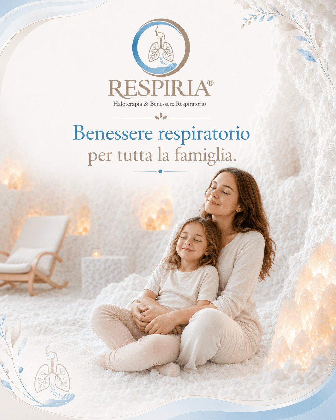 Mamma e bambina nella sala del sale Respiria per benessere respiratorio familiare